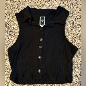 Windsor Black Polo Collar Sleeveless Crop Tank, Size Medium